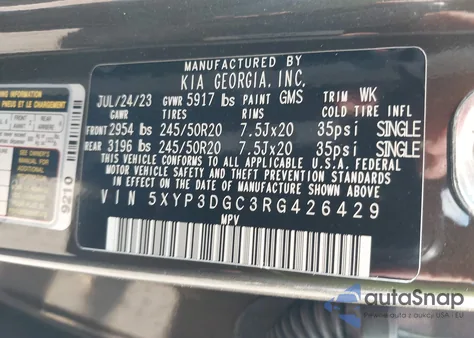 2024 Kia Telluride Ex z USA, uszkodzony, nr VIN 5XYP3DGC3RG426429